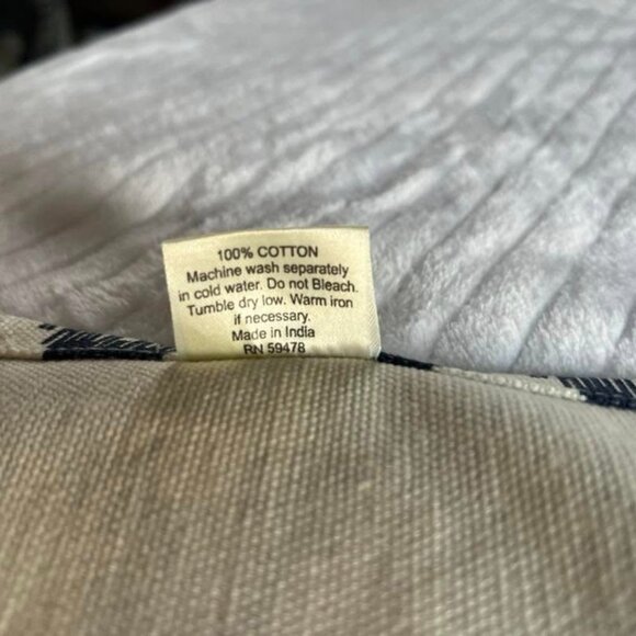 Max Studio Home Navy Blue & White Farmhouse Style Table Runner W/Fringe Ends - Picture 7 of 8